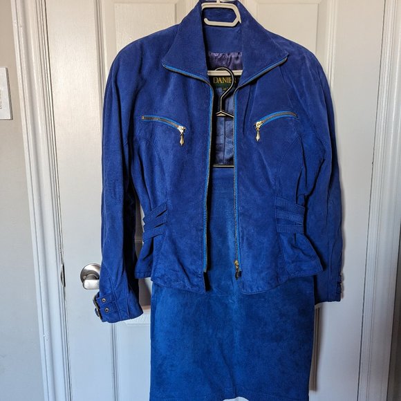 Vintage Danier Suede leather jacket Skirt 2-PC Suit Set, Cobalt Blue , Size S - Picture 1 of 15
